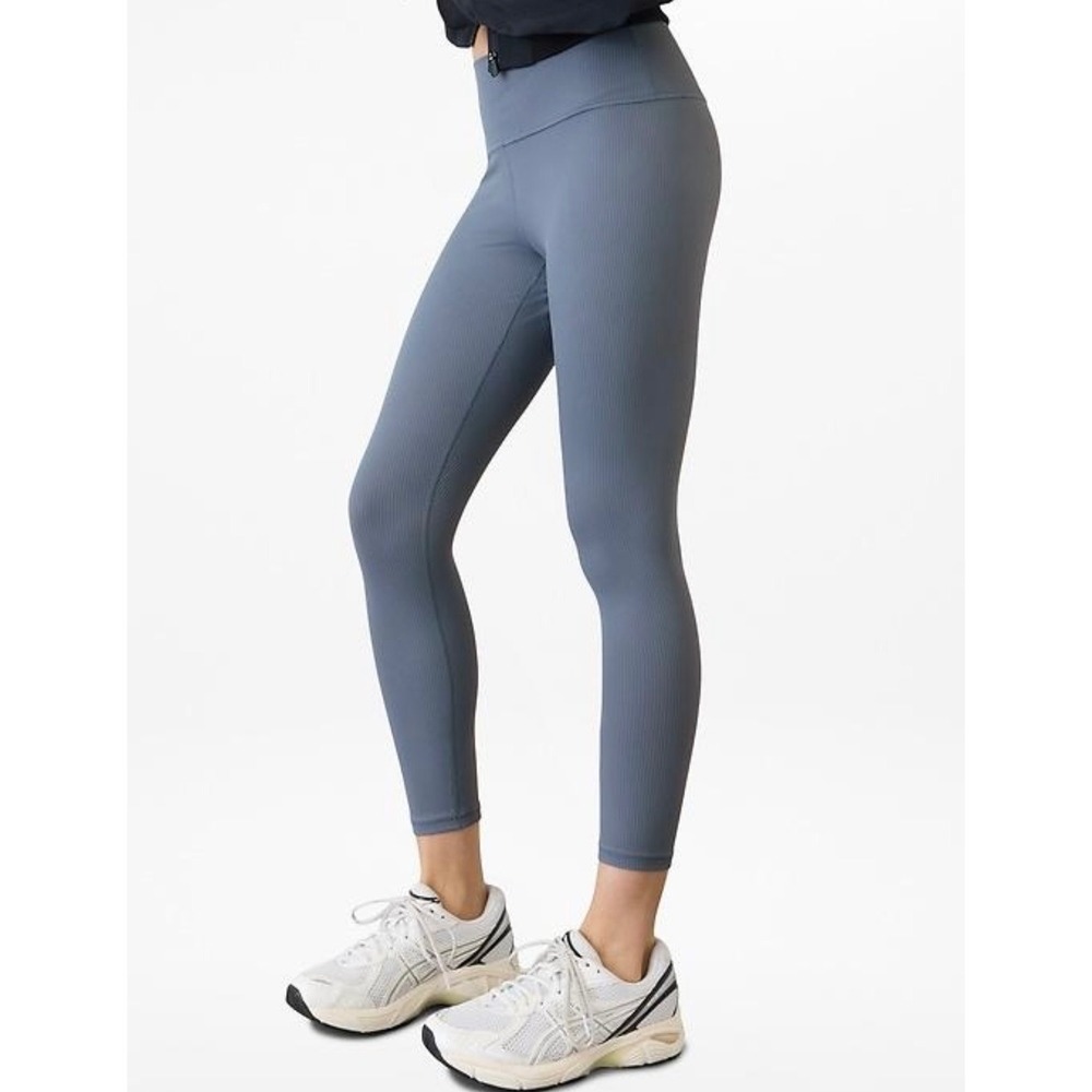 Athleta Transcend Rib 7/8 Tight Blue Gray High Rise‎ Leggings M 592431-01